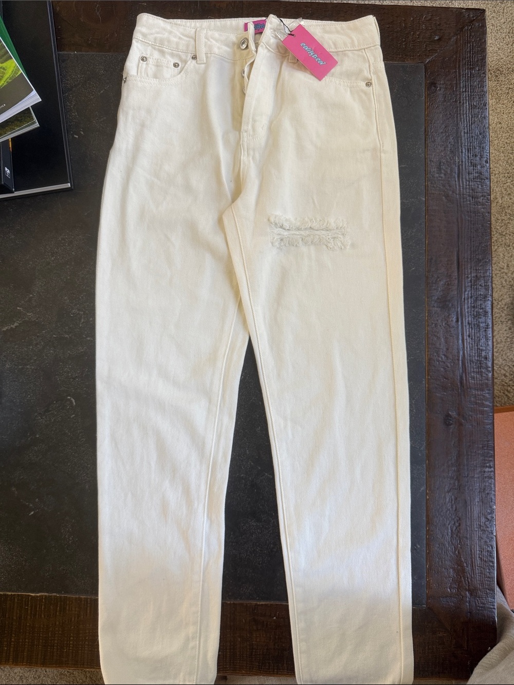 Edikted Women's Slim Straight Jeans in Off-White